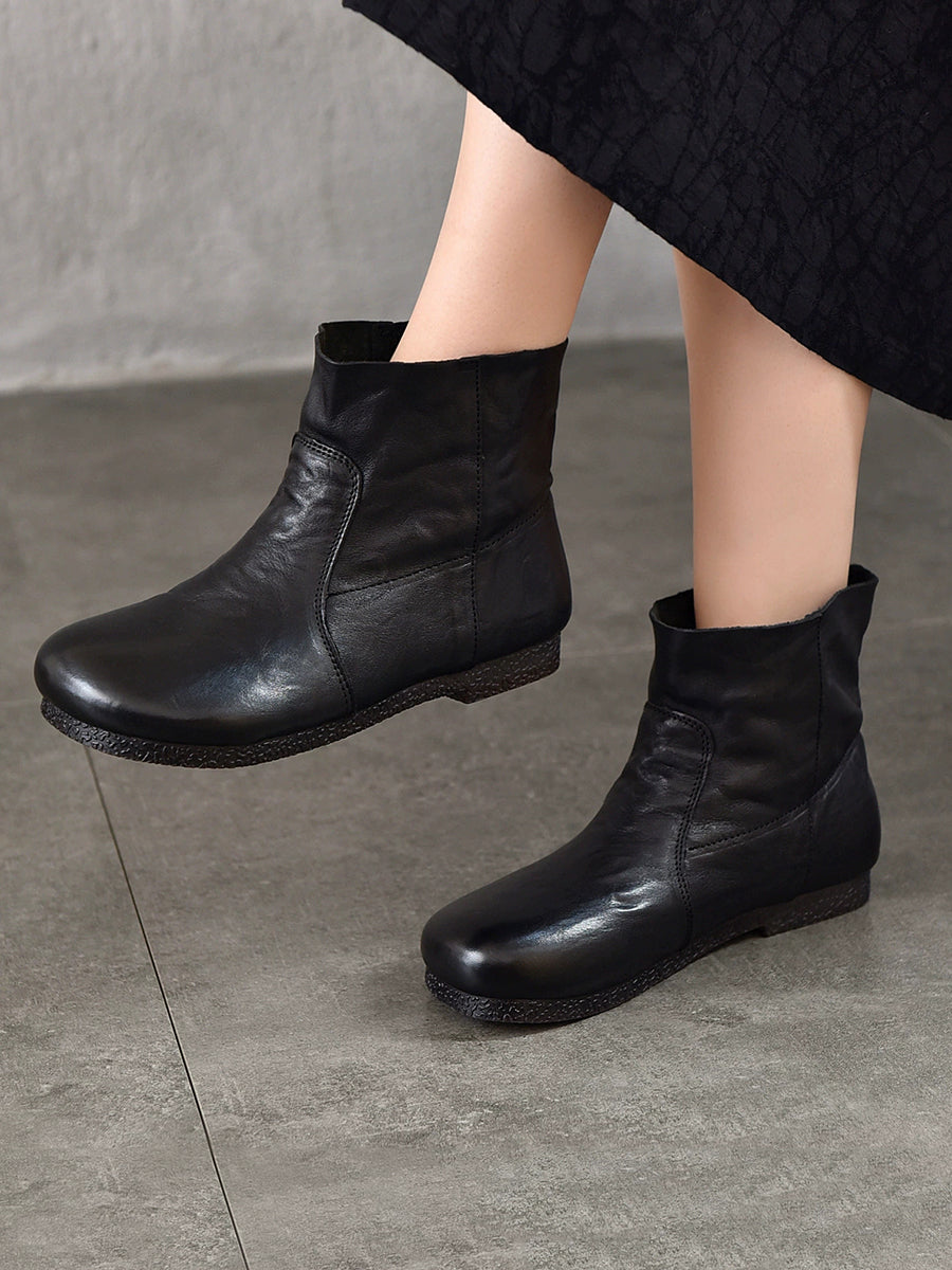 Women Autumn Soft Genuine Leather Low Heel Boots