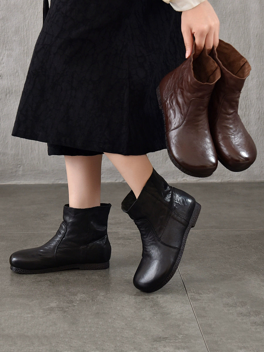 Women Autumn Soft Genuine Leather Low Heel Boots