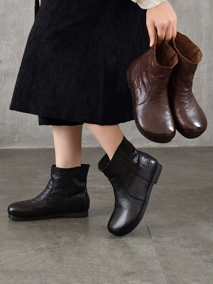 Women Autumn Soft Genuine Leather Low Heel Boots