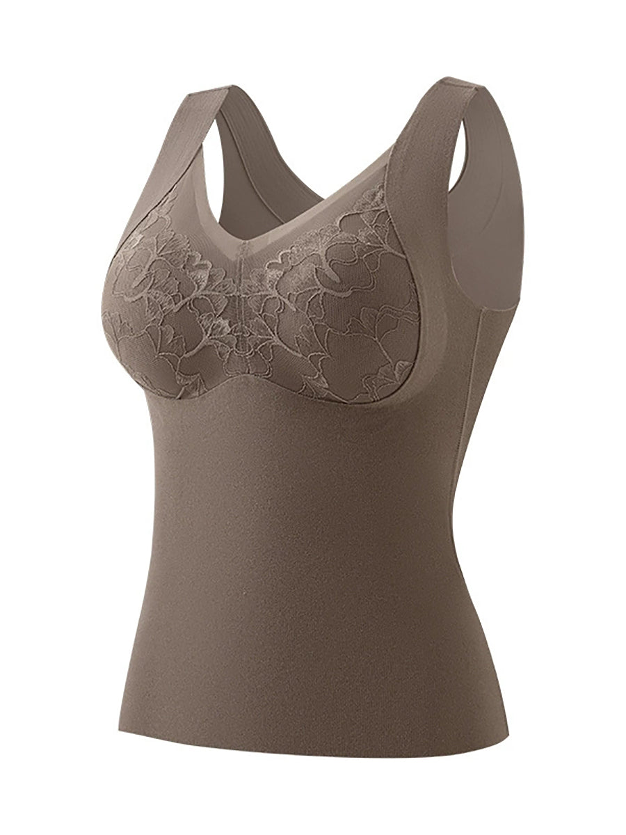 Women Autumn Artsy Lace Spliced V-Neck Bottom Vest