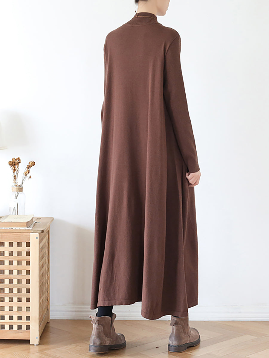 Women Autumn Casual Pure Color Half-Turtleneck Dress