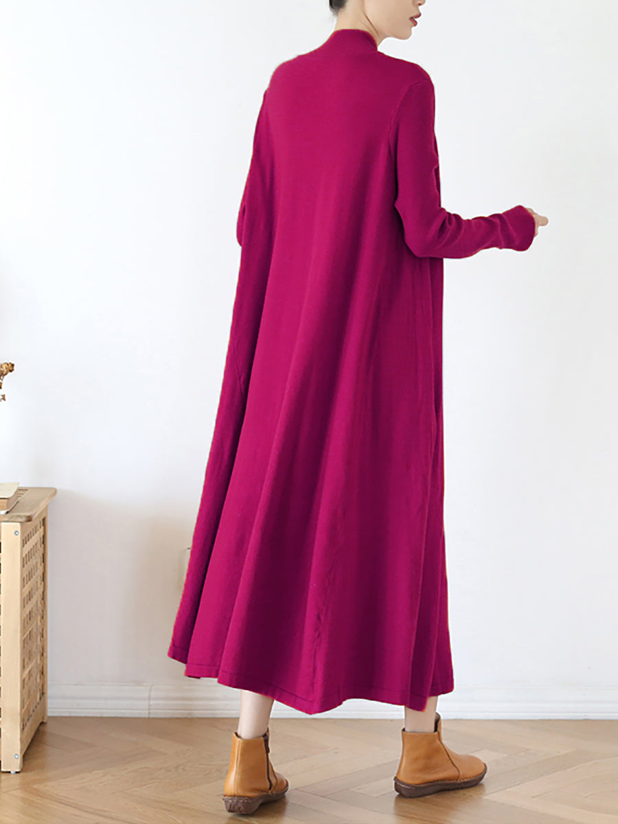 Women Autumn Casual Pure Color Half-Turtleneck Dress