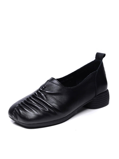 Women Vintage Genuine Leather Spliced Mid Heel Shoes