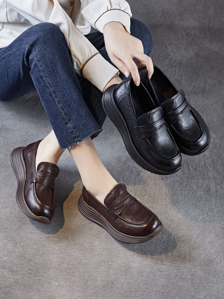 Women Vintage Genuine Leather Platform Shoes