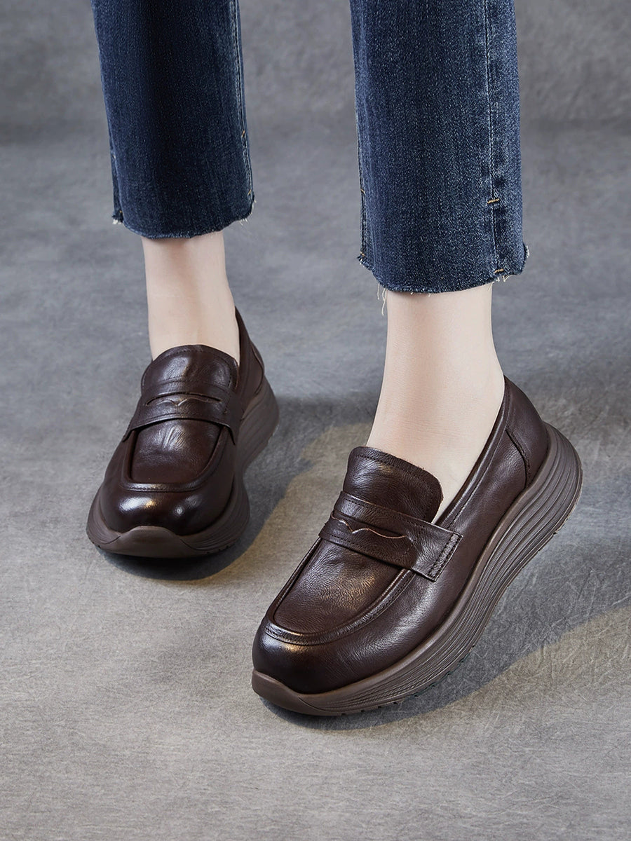 Women Vintage Genuine Leather Platform Shoes