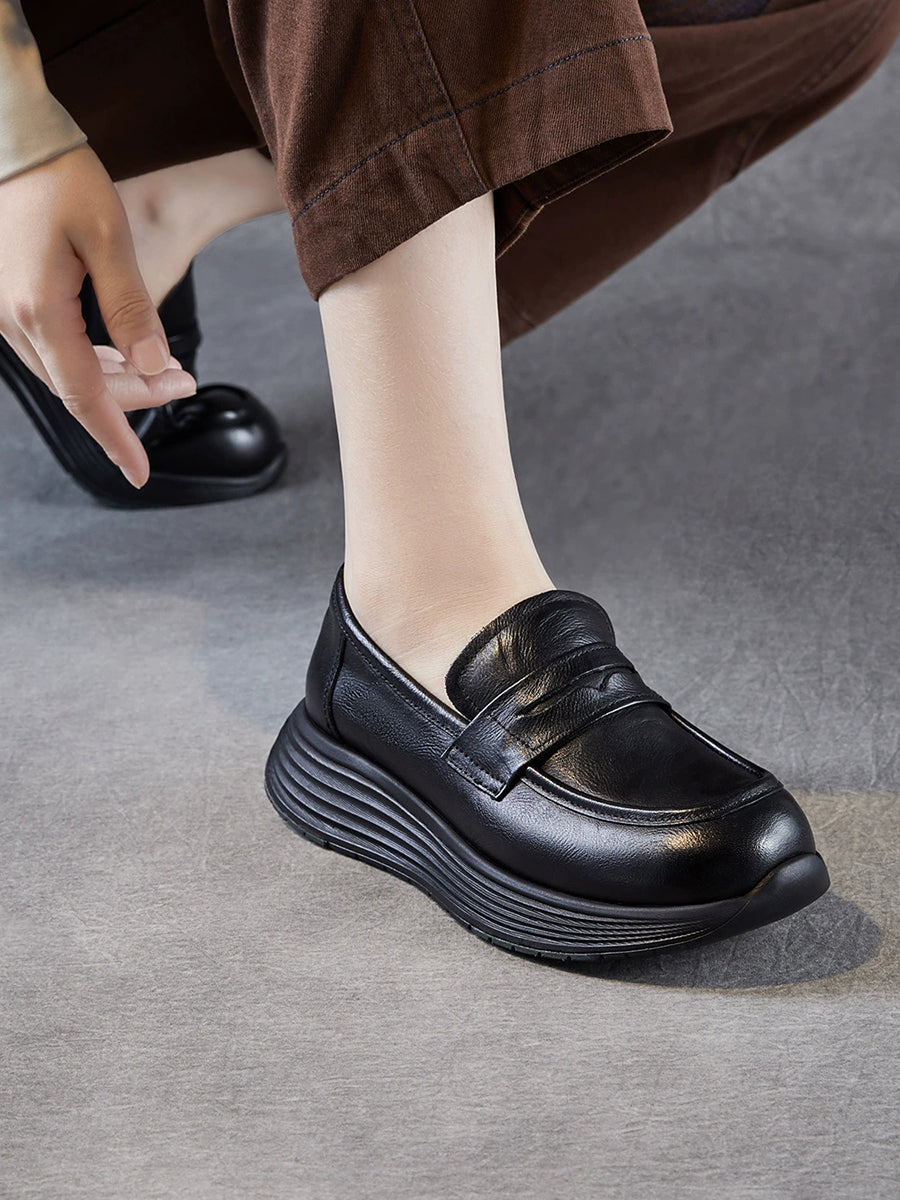 Women Vintage Genuine Leather Platform Shoes