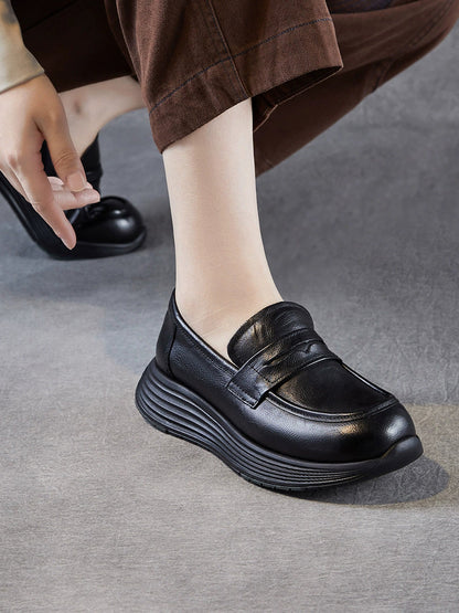 Women Vintage Genuine Leather Platform Shoes