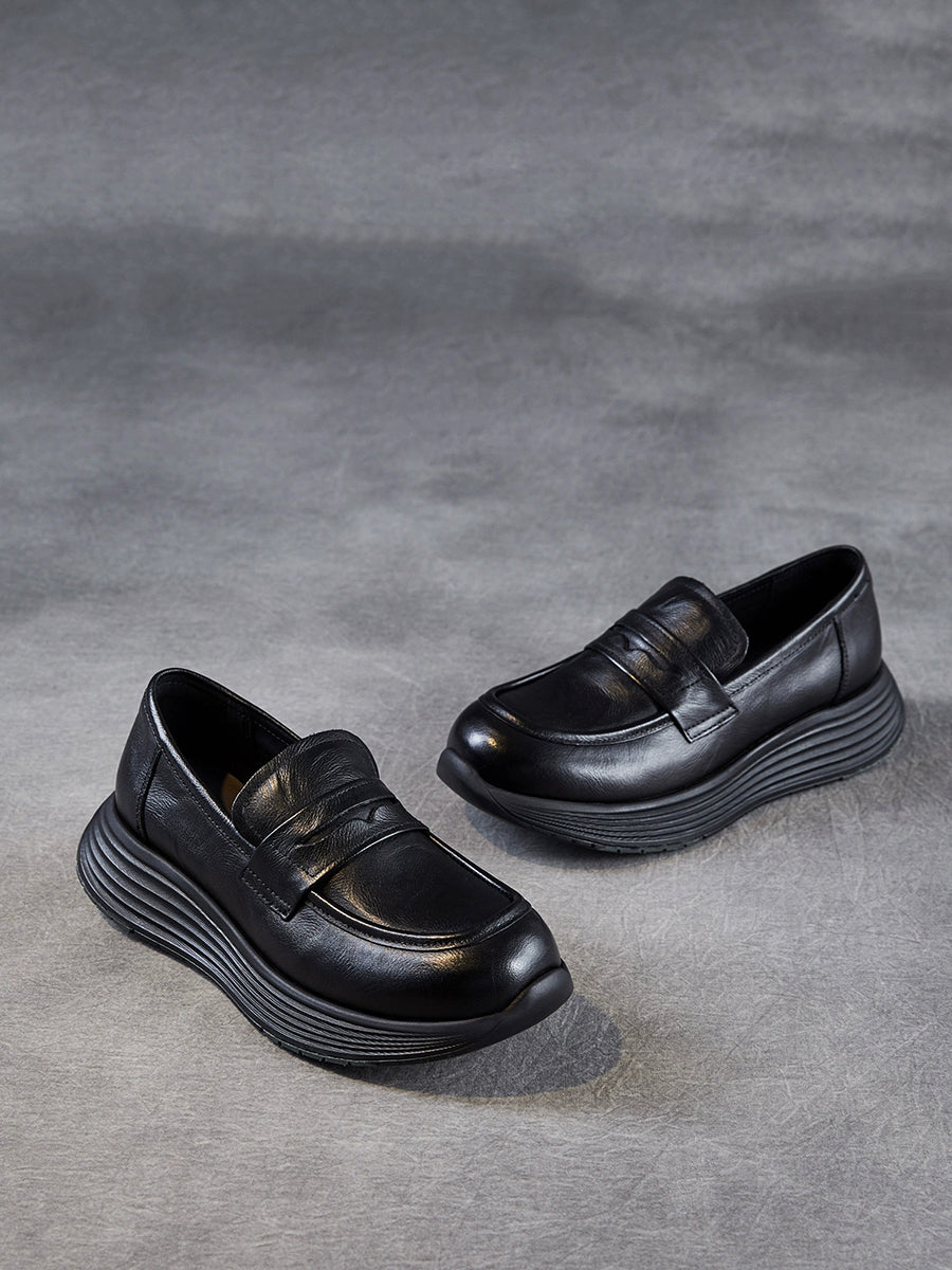 Women Vintage Genuine Leather Platform Shoes