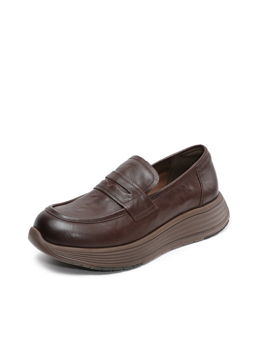 Women Vintage Genuine Leather Platform Shoes