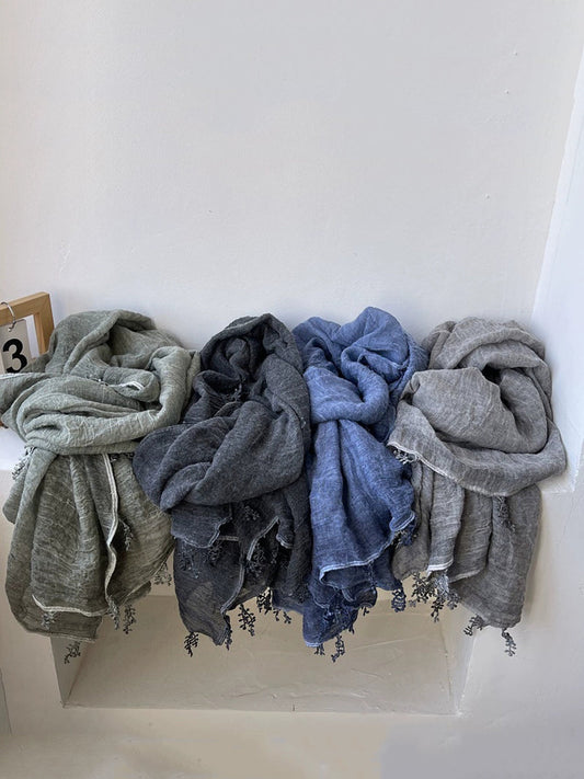 Women Artsy Pure Color Lace Spliced Shawl Scarf