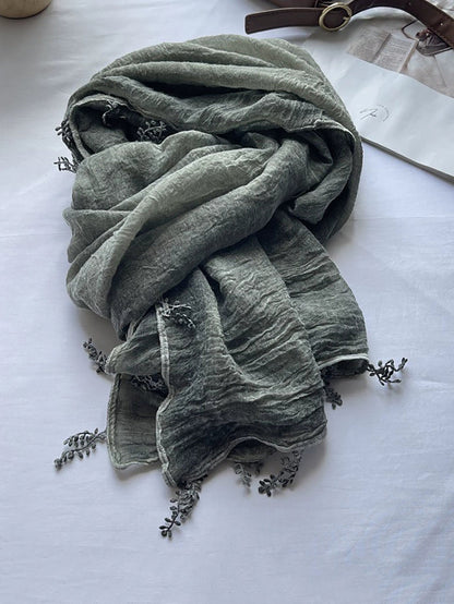 Women Artsy Pure Color Lace Spliced Shawl Scarf