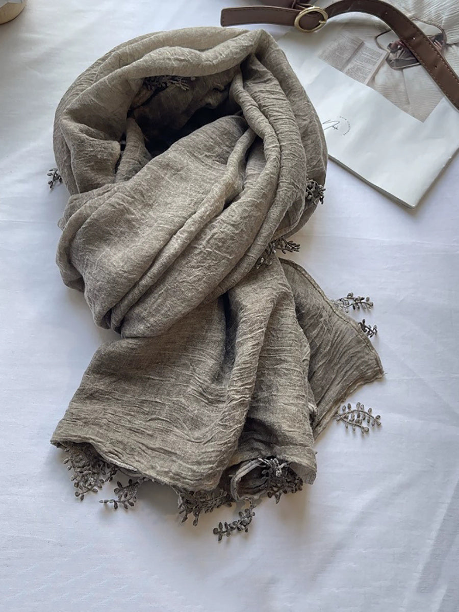 Women Artsy Pure Color Lace Spliced Shawl Scarf