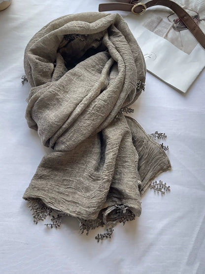 Women Artsy Pure Color Lace Spliced Shawl Scarf