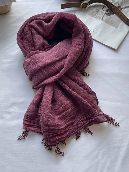 Women Artsy Pure Color Lace Spliced Shawl Scarf