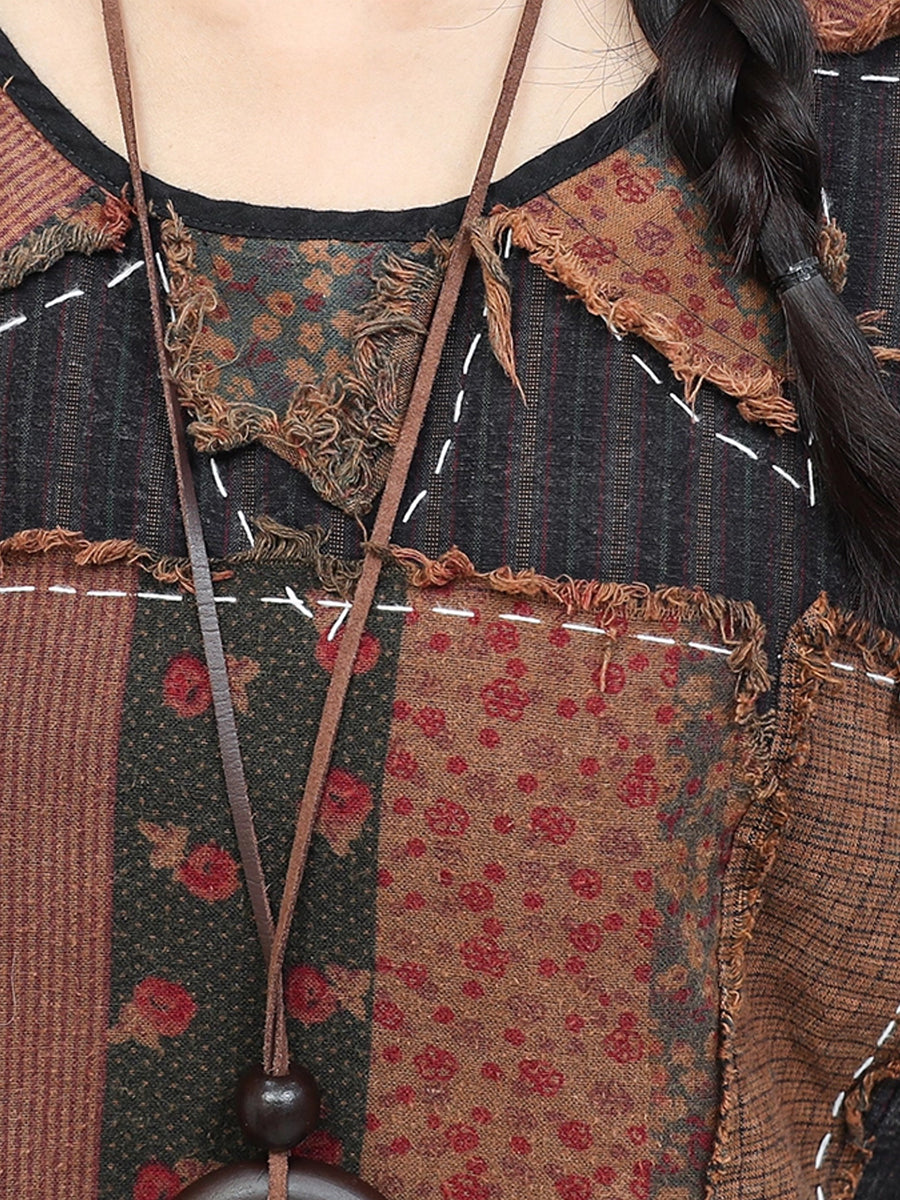 Women Autumn Vintage Patchwork Spliced Loose Suits