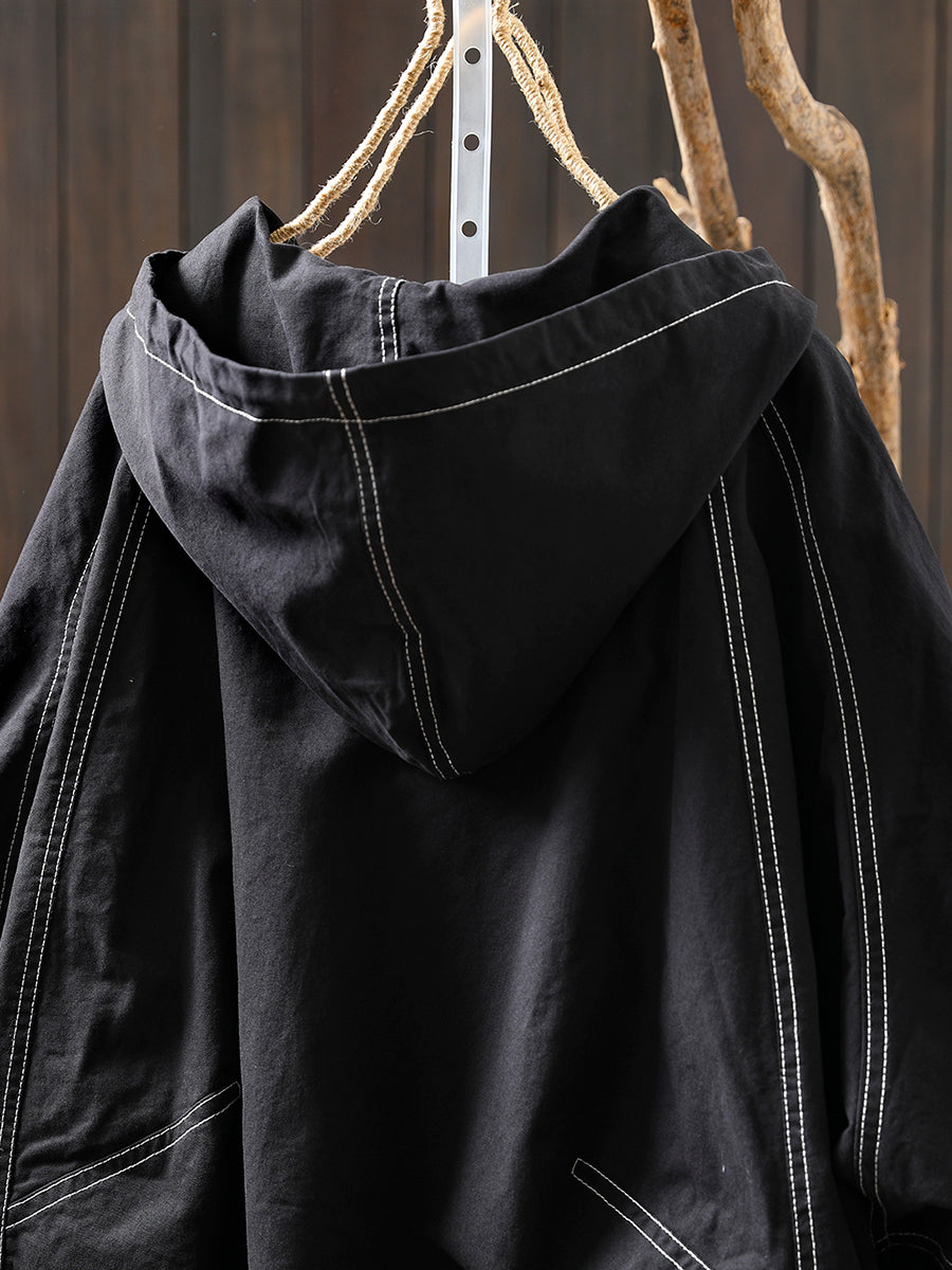 Women Autumn Casual Spliced Windproof Hooded Jacket