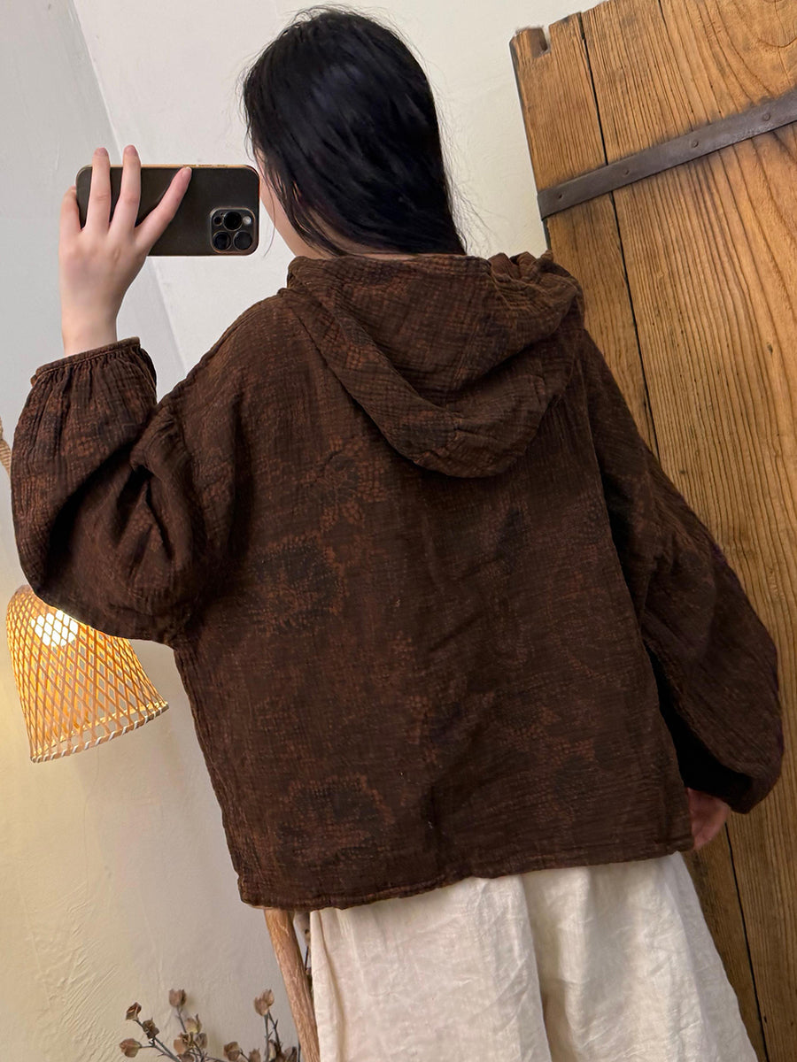 Women Autumn Vintage Flower Cotton Hoodie