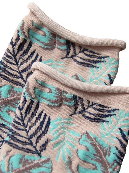 5 Pairs Women Vintage Leaf Rolled Edge Socks