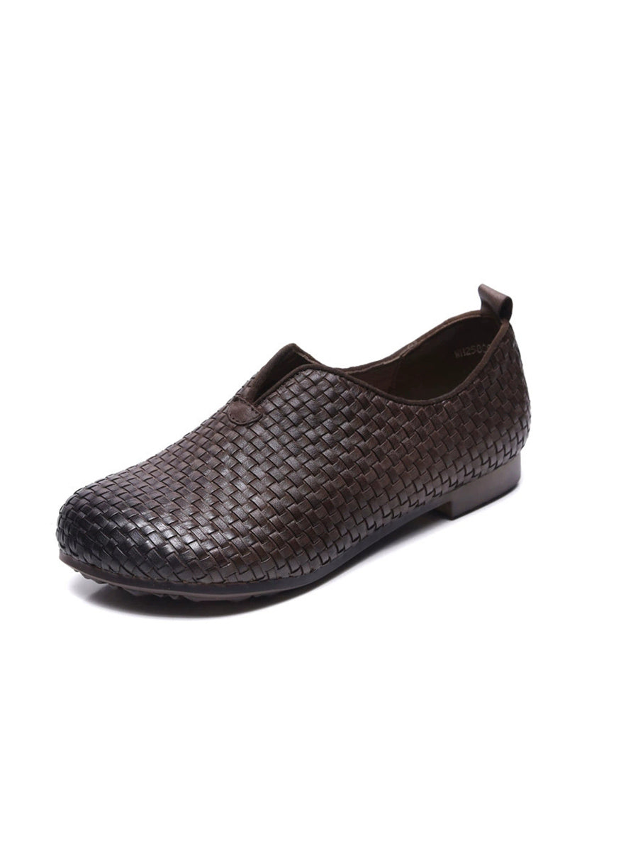 Women Autumn Vintage Genuine Leather Weave Shoes