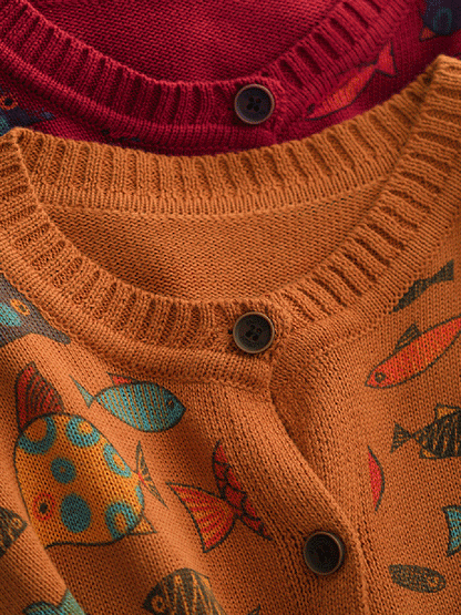 Women Autumn Artsy Cartoon Fish O-Neck Sweater