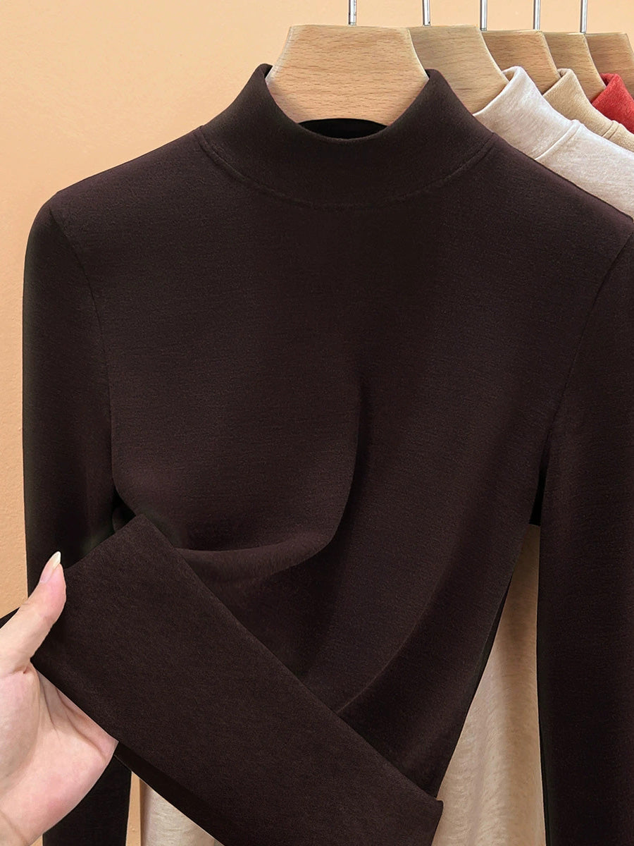 Women Autumn Casual Warm Mid Collar Base Blouse