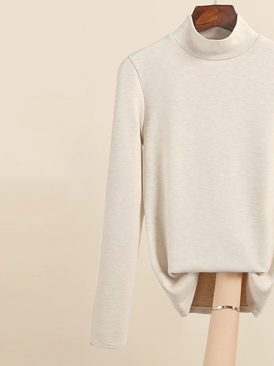 Women Autumn Casual Warm Mid Collar Base Blouse
