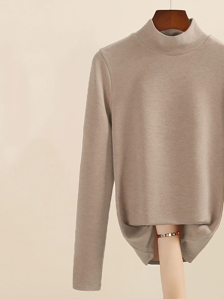 Women Autumn Casual Warm Mid Collar Base Blouse