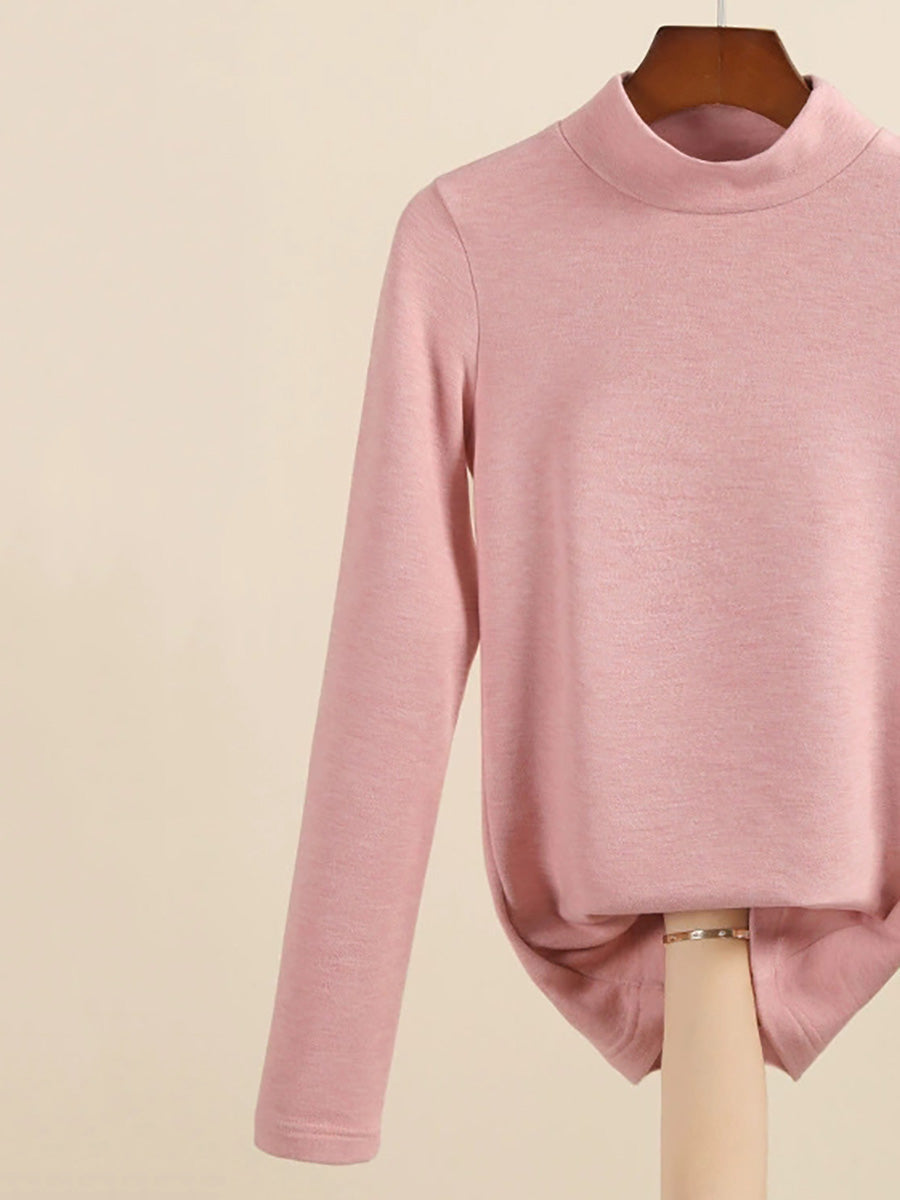 Women Autumn Casual Warm Mid Collar Base Blouse