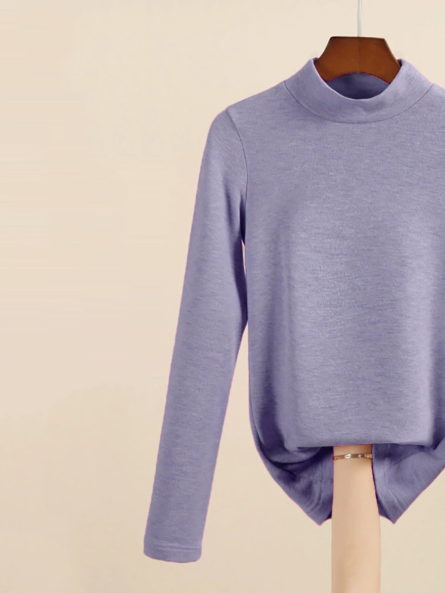 Women Autumn Casual Warm Mid Collar Base Blouse