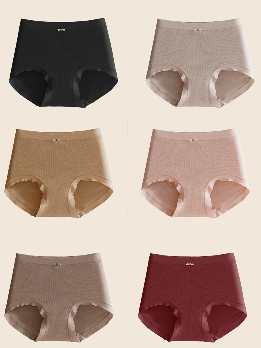 6 Pieces Women Pure Color High Waist Knitted Underwear