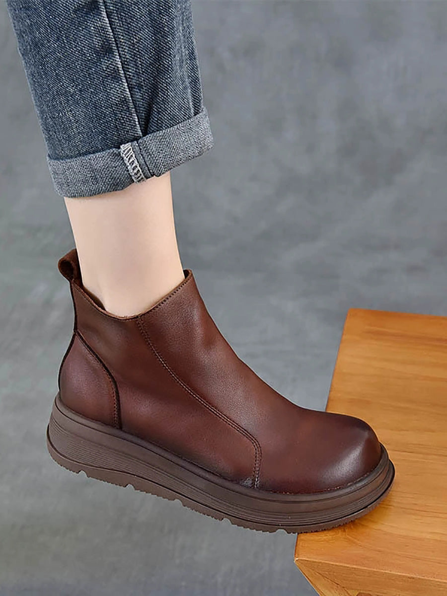 Women Winter Pure Color Leather Platform Chelsea Boots