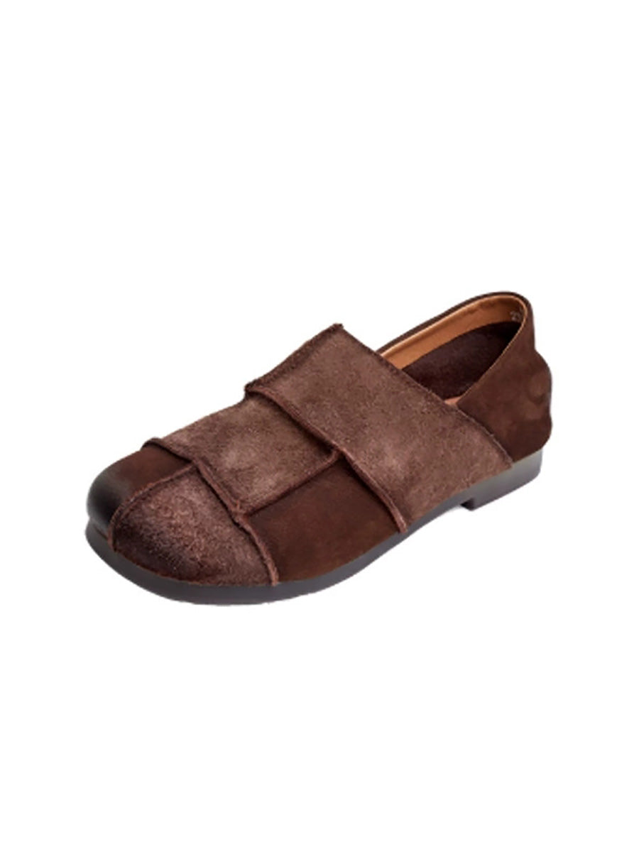 Women Autumn Vintage Leather Spliced Flat Shoes