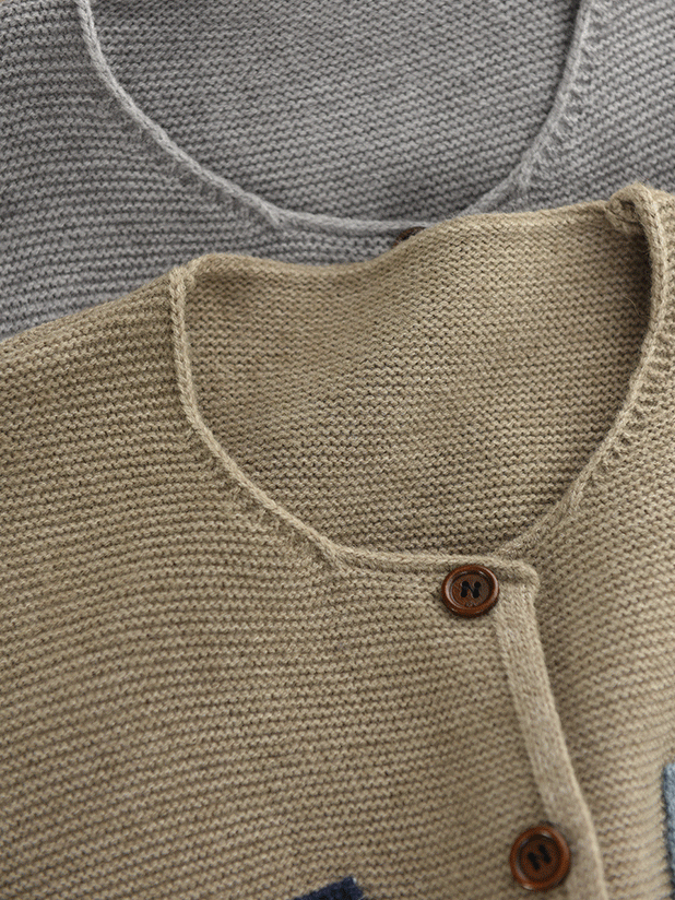 Women Autumn Artsy Patch O-Neck Knitted 100%Cotton Vest