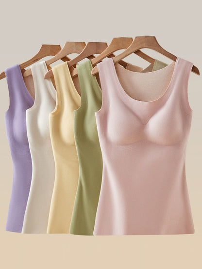Women Autumn Warm Pure Color U-Neck Base Vest