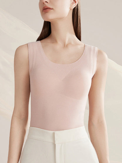Women Autumn Warm Pure Color U-Neck Base Vest