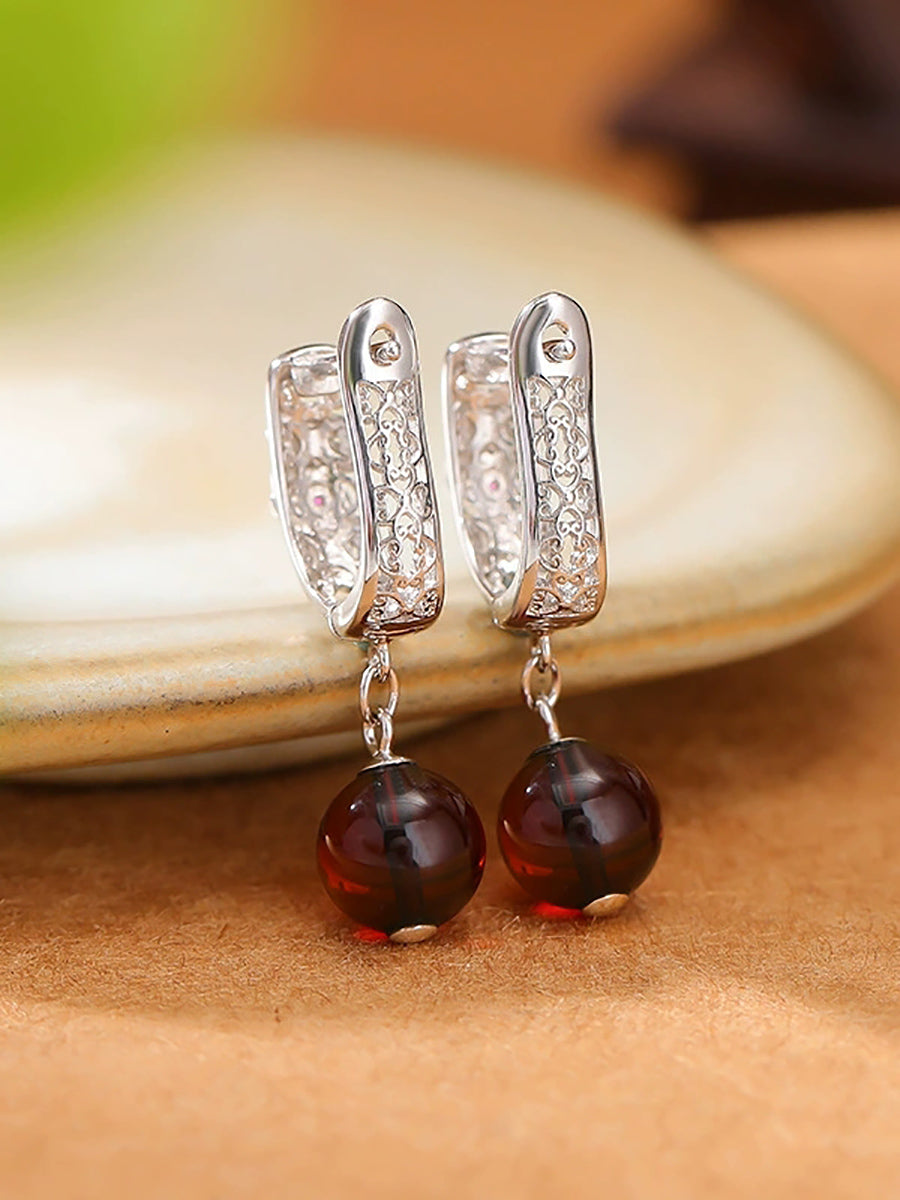 S925Silver Flower Jade Bead Earrings