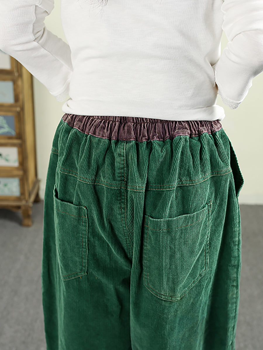 Women Autumn Retro Pure Color Croduroy Harem Pants