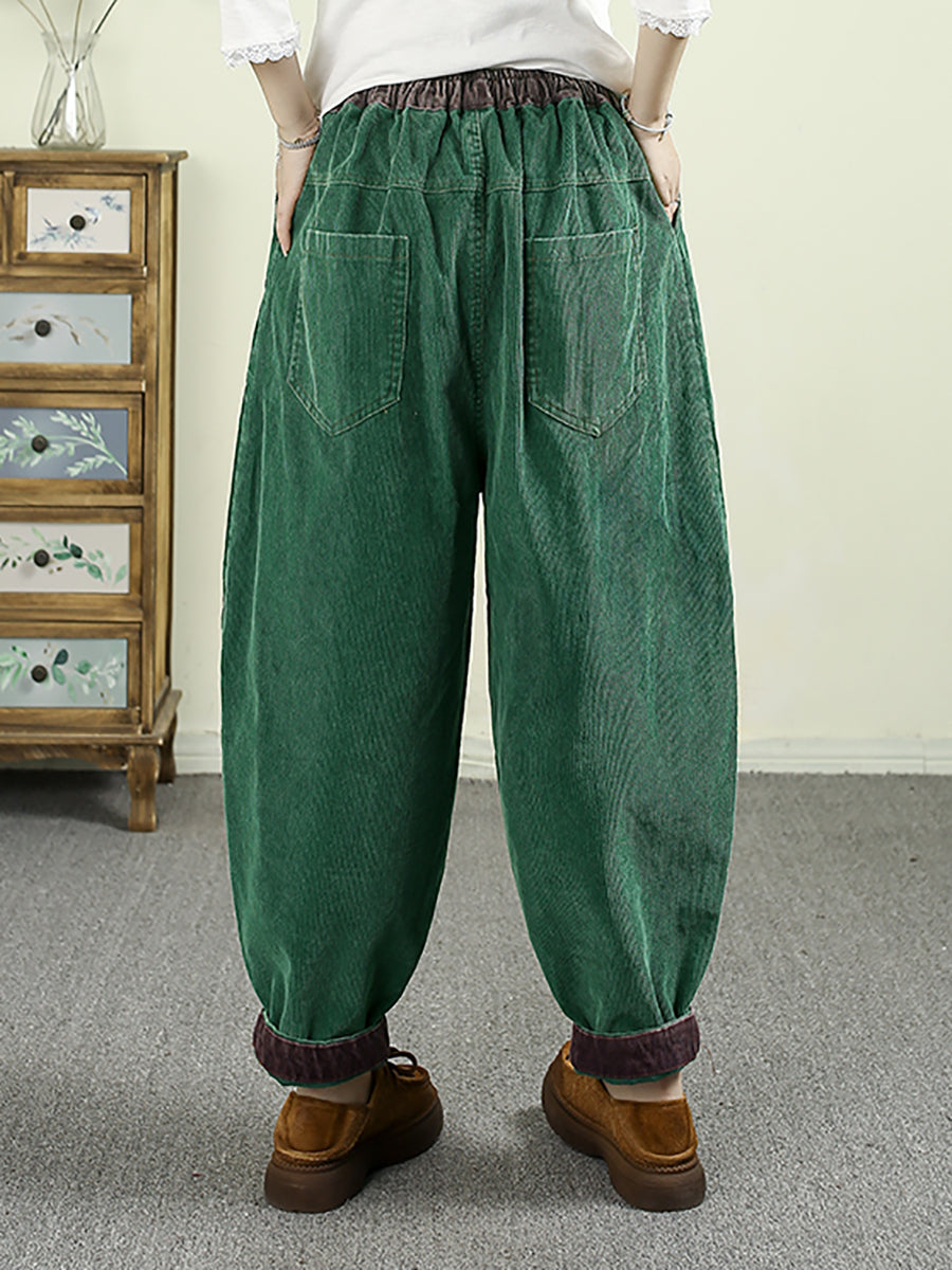 Women Autumn Retro Pure Color Croduroy Harem Pants
