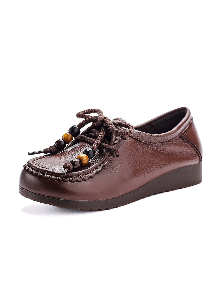 Women Vintage Soft Leather Low Heel Shoes