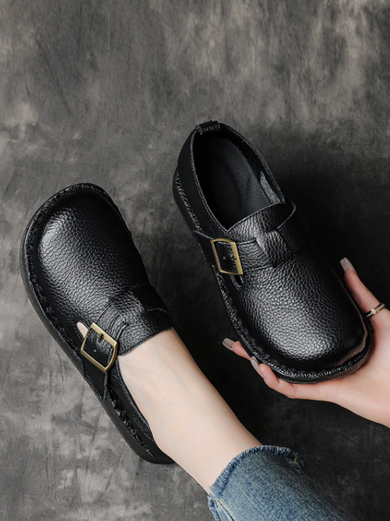 Women Casual Pure Color Leather Low Heel Shoes