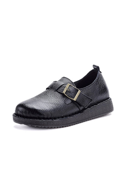 Women Casual Pure Color Leather Low Heel Shoes