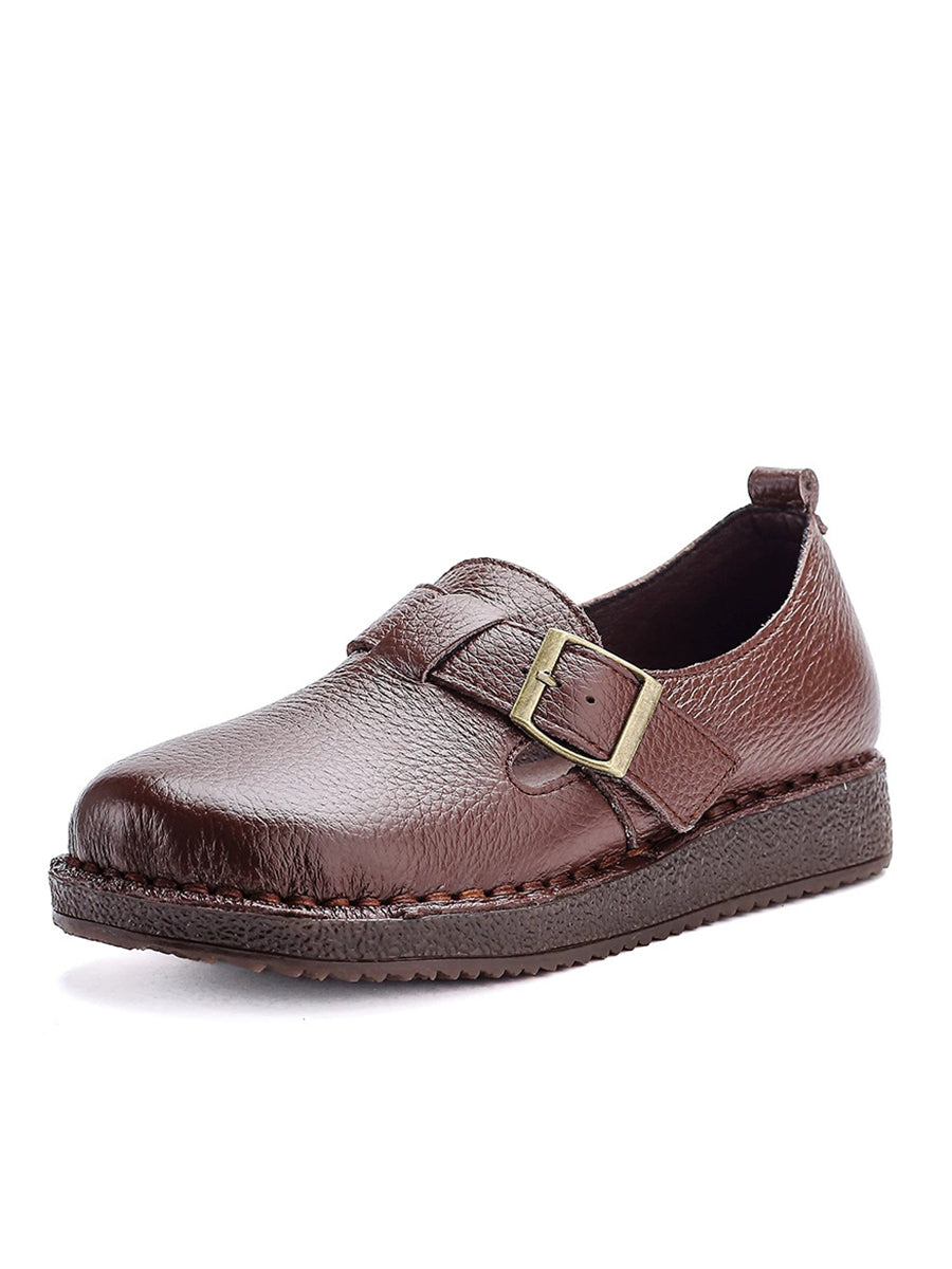 Women Casual Pure Color Leather Low Heel Shoes