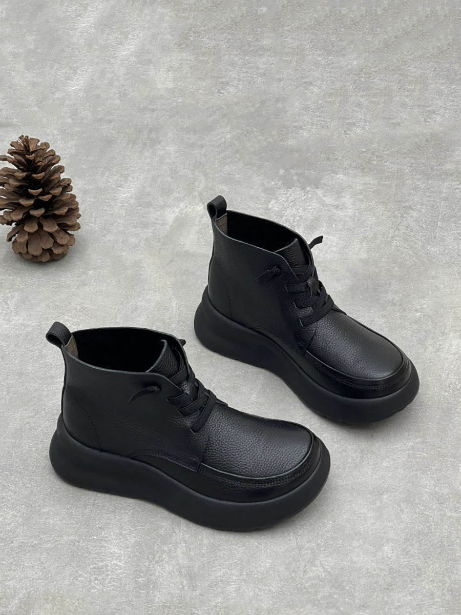 Women Retro Winter Genuine Leather Platform Boots