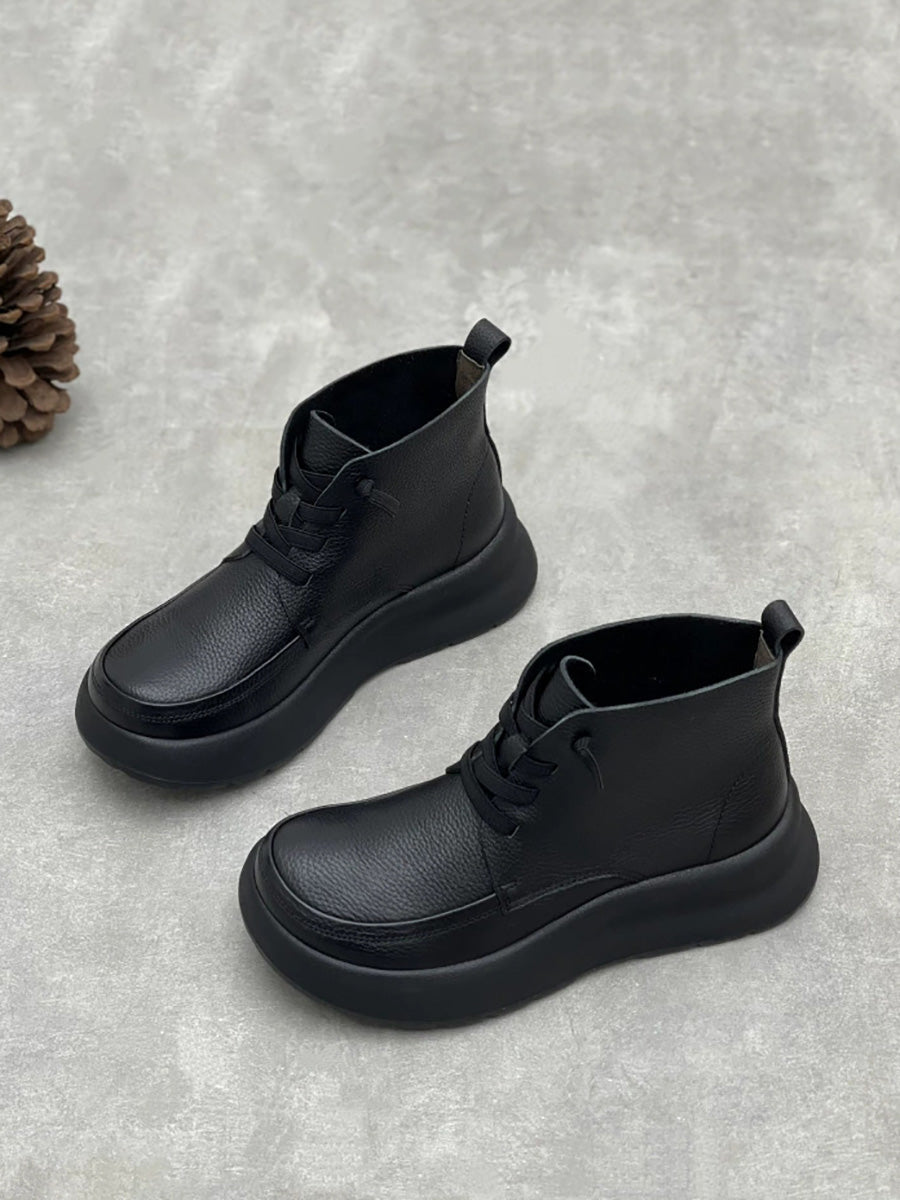 Women Retro Winter Genuine Leather Platform Boots