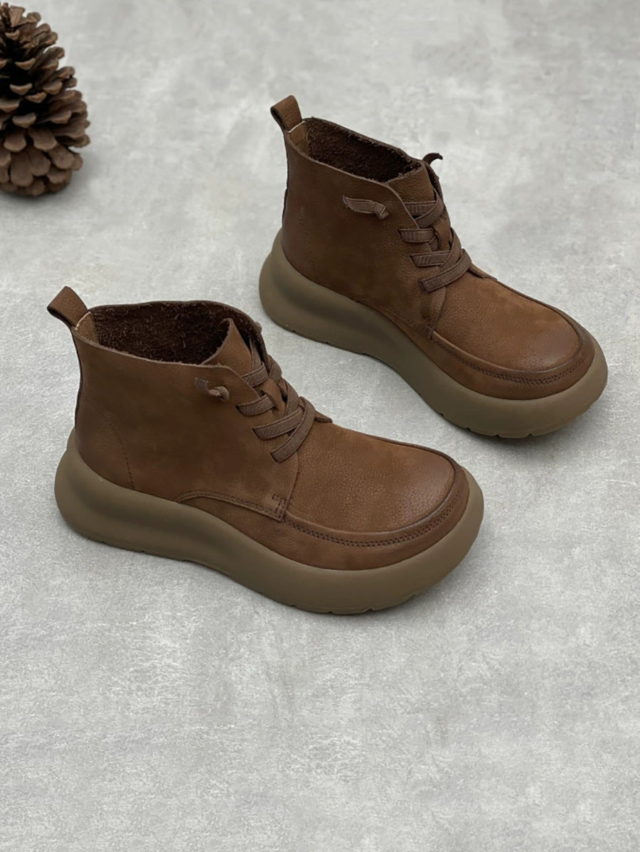 Women Retro Winter Genuine Leather Platform Boots