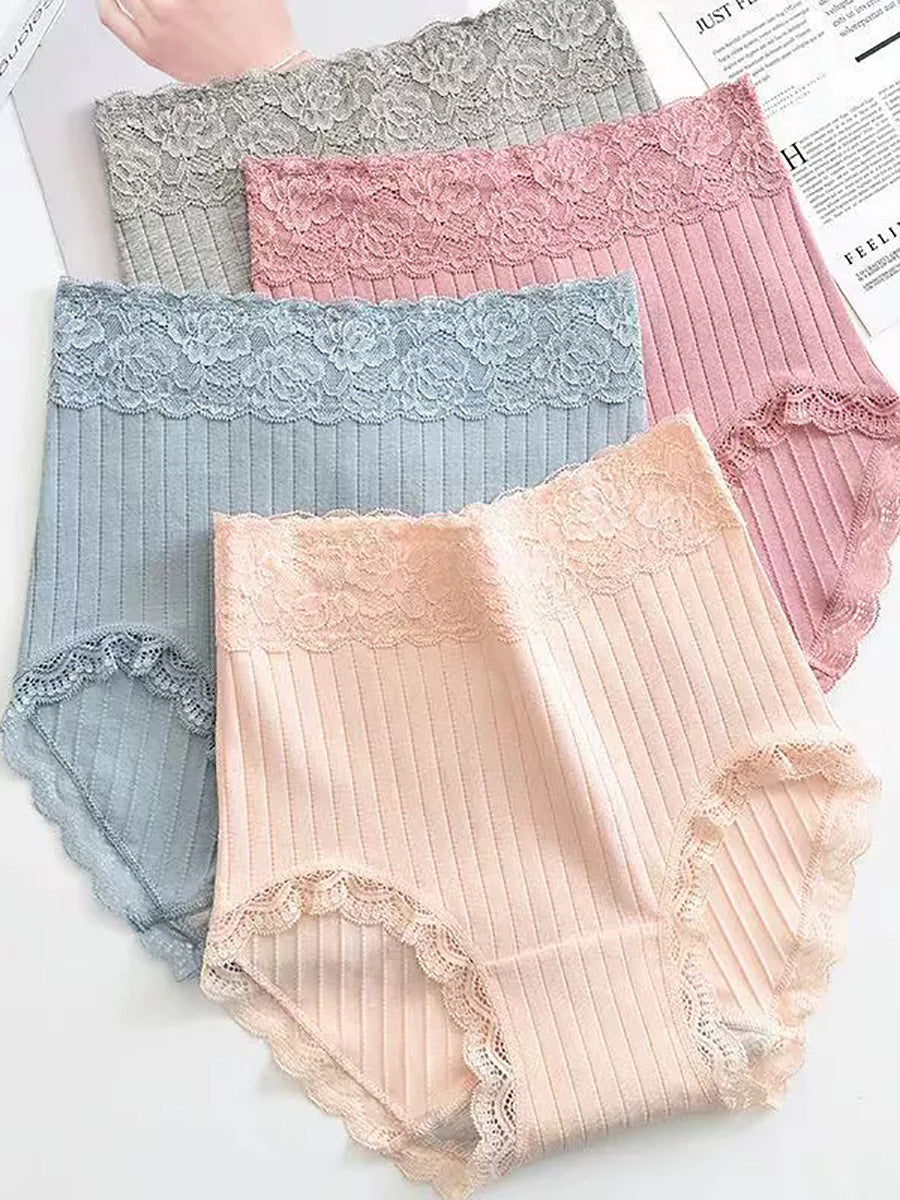 6 Pieces Women Pure Color High Waist Lace Underwear