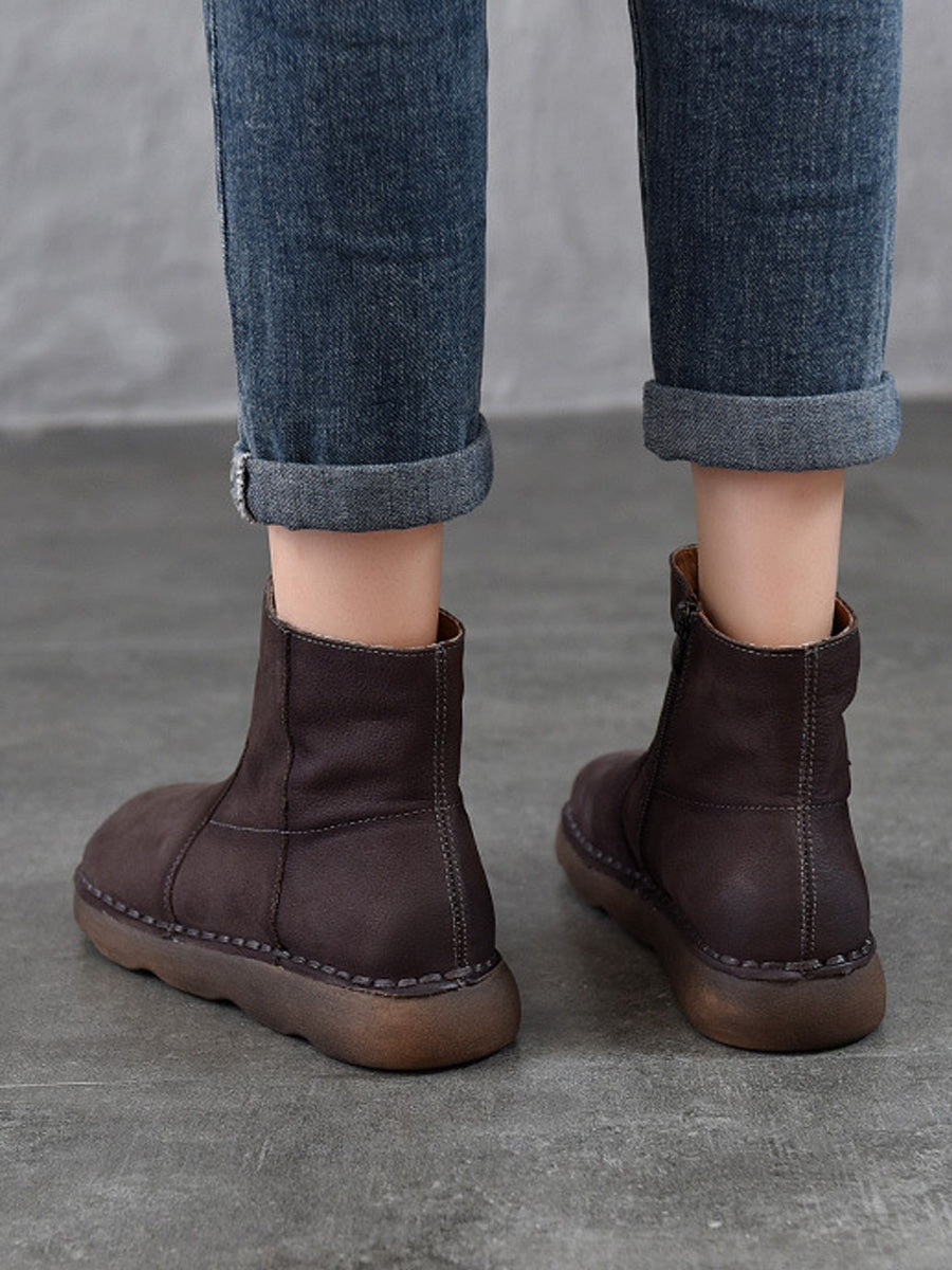 Women Winter Leather Spliced Ankle Boots