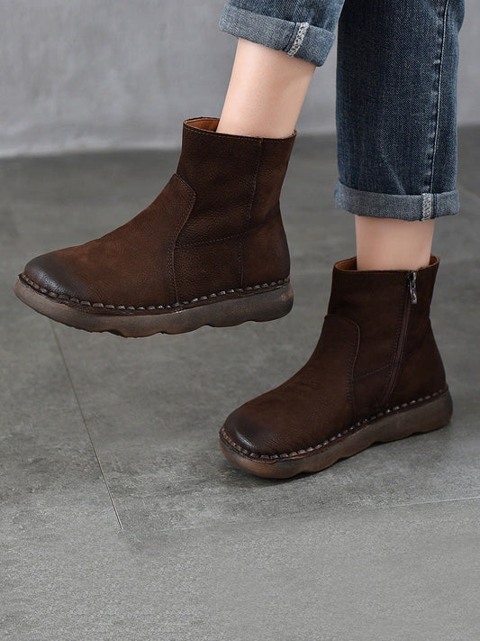 Women Winter Leather Spliced Ankle Boots