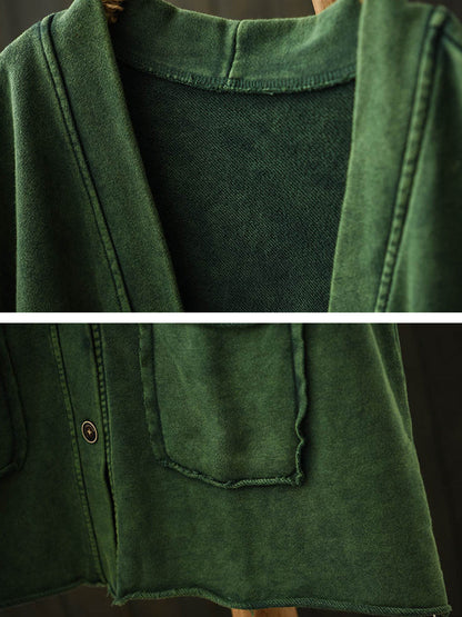Women Autumn Worn Pure Color V-Neck Cotton Vest