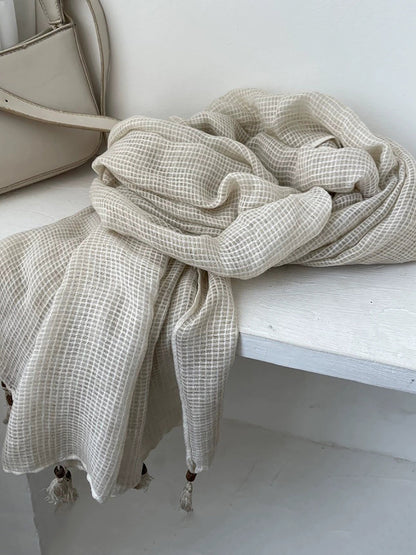 Artsy Plaid Cotton Tassel Shawl Scarf